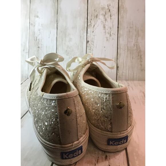 Kate Spade X New York Glitter Cream Keds Ribbon tie platform shoes size 9 - Picture 8 of 9